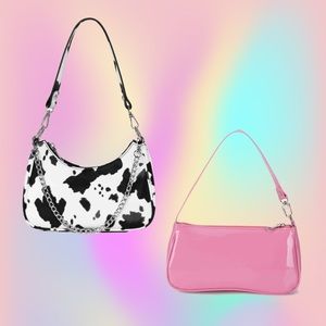 SHEIN Pink & Cow Print Shoulder Bags